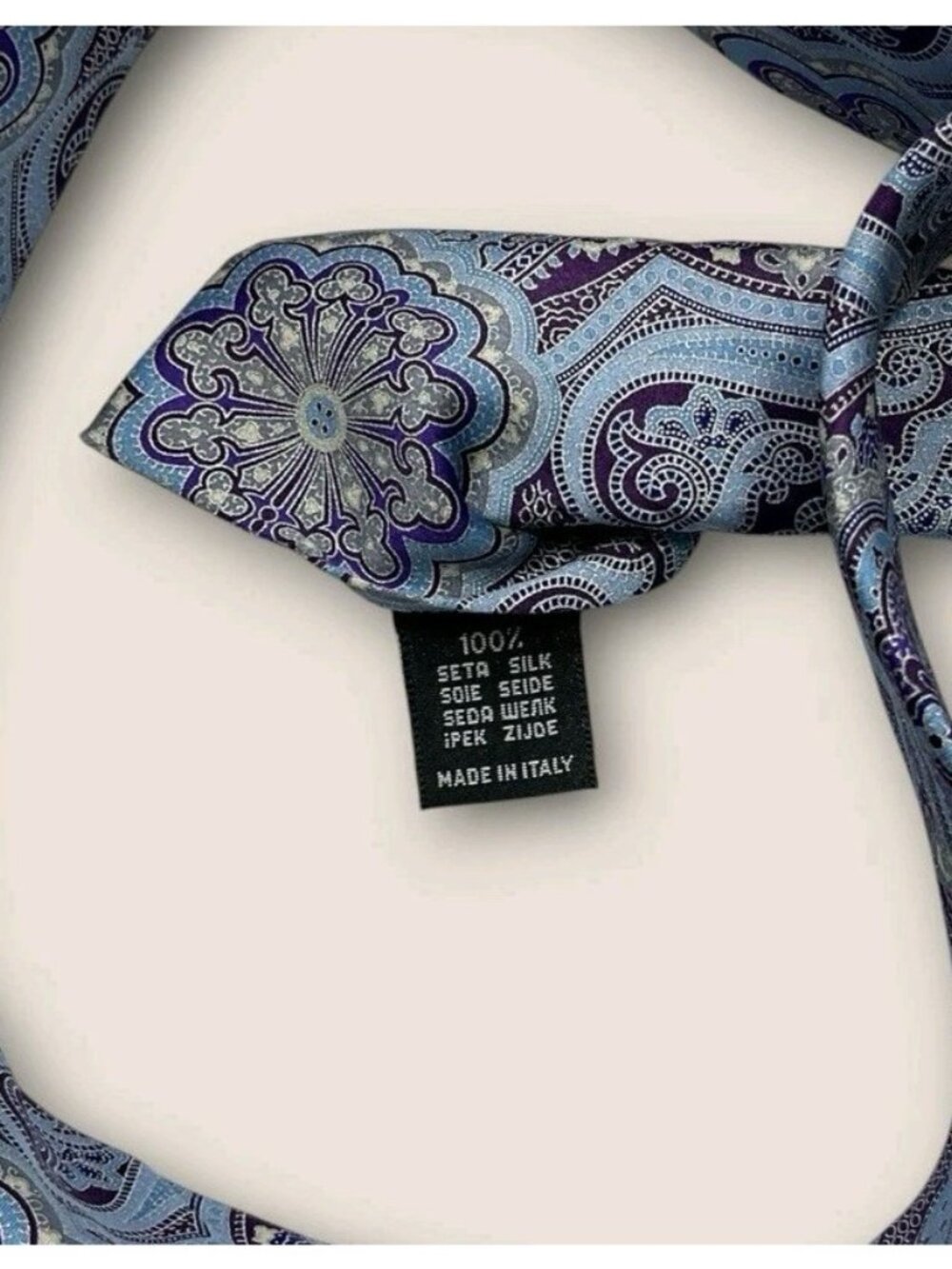PRINCIPE Silk Tie ITALY Blue Purple Gray Paisley W:3.1" EUC - Picture 3 of 5